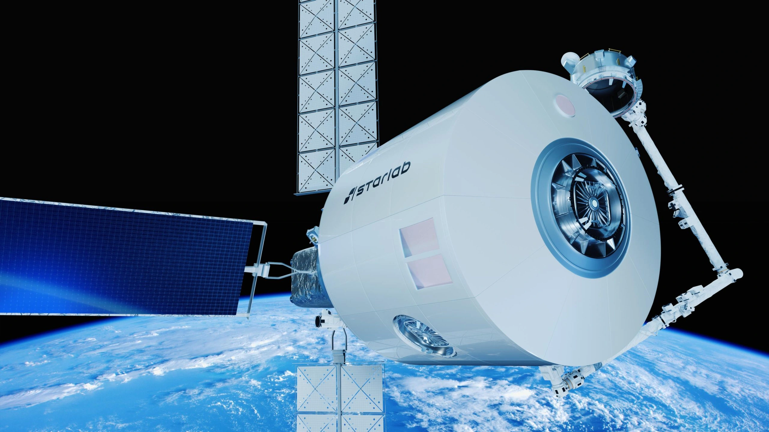 Starlab space station concept with solar arrays above Earth